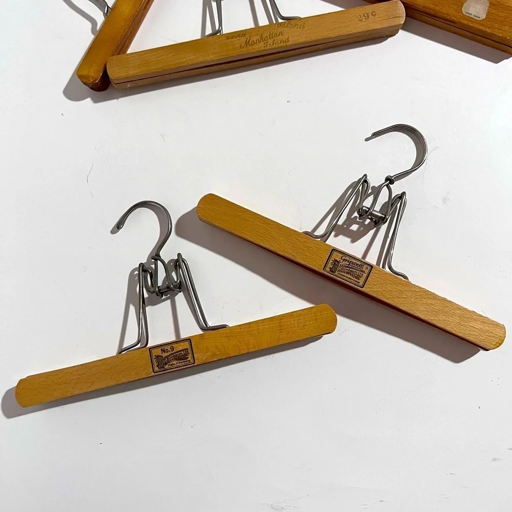 Lot of 5 Vintage Wood & Metal Clamp Hangers